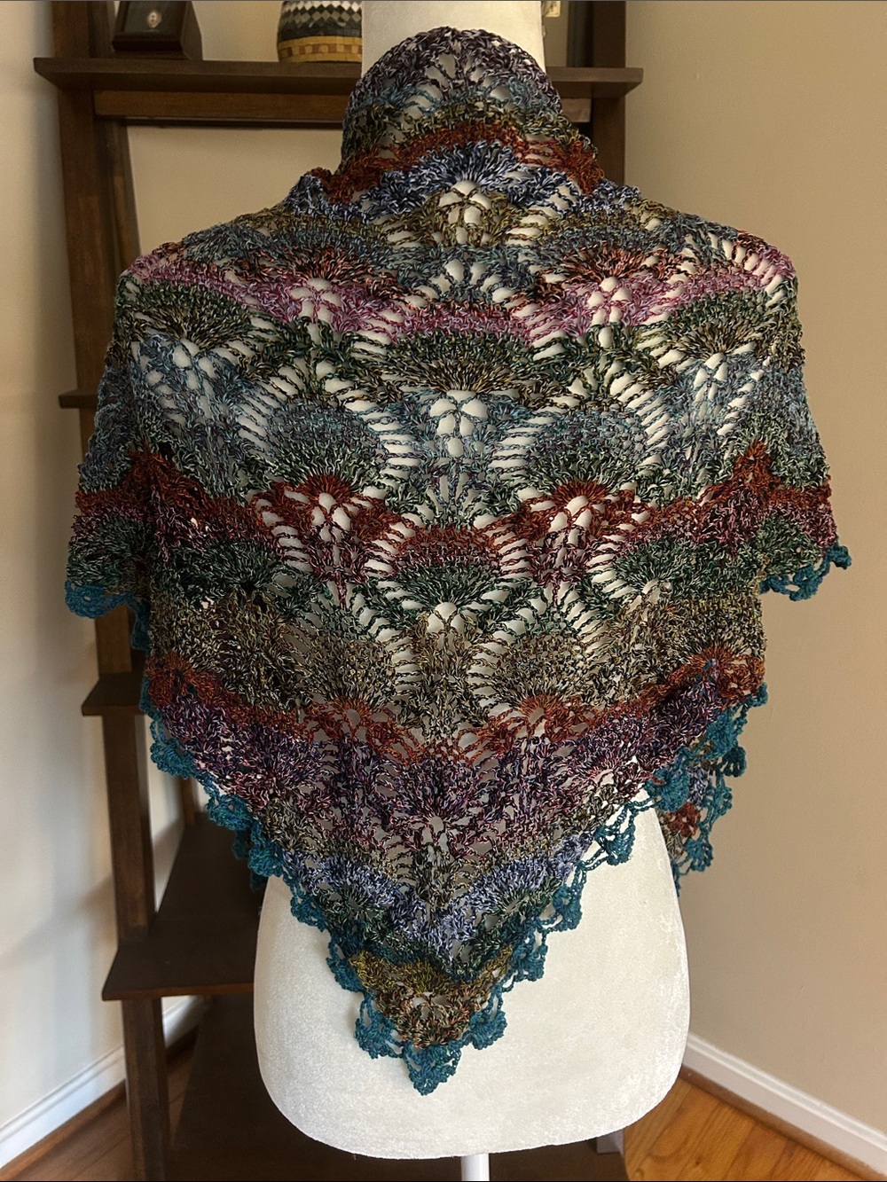 Multicolor Open-Knit Crochet Lightweight Shawl Wrap - Picture 3 of 3